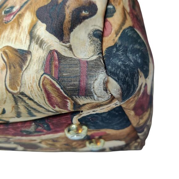 Vintage Canvas Dog Print Animal Tapestry Barrel Handbag Leather Handle Tote Bag - Picture 12 of 15
